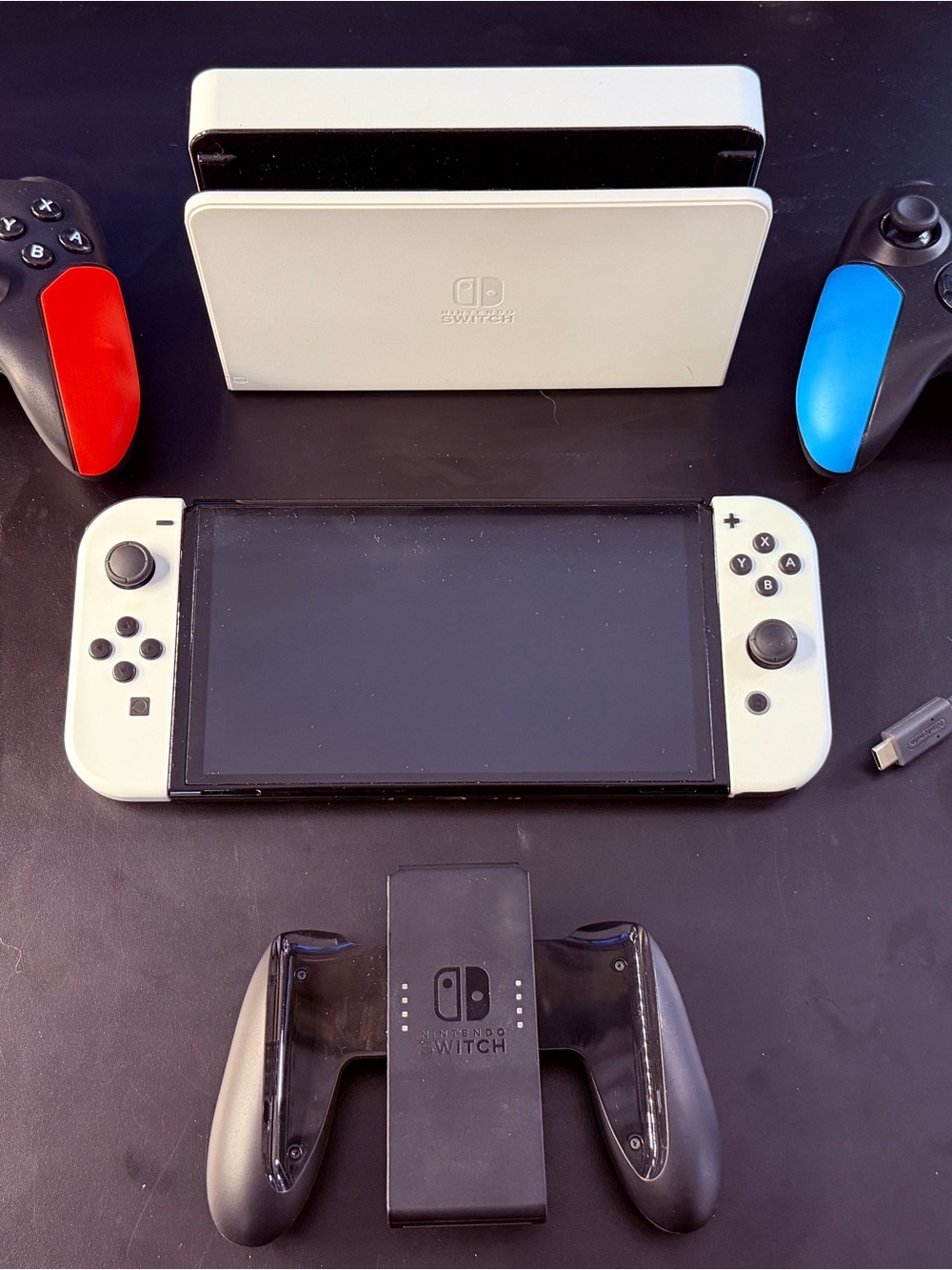 Nintendo Switch OLED White Console Bundle with Blue & Red Joy-Cons